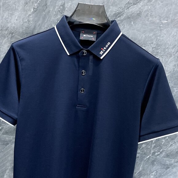 Kiton Navy Blue Contrast Polo Shirt - Picture 2 of 9